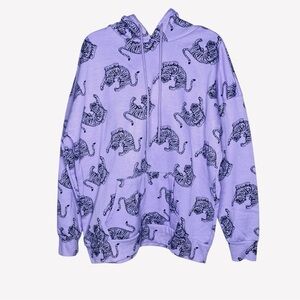 Purple Tiger Print Men's Fleece Hoodie Size L Large